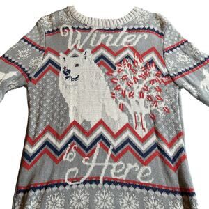 Game of Thrones Ugly Christmas Sweater Fair Isle Winter is Here Ghost Wolf Small